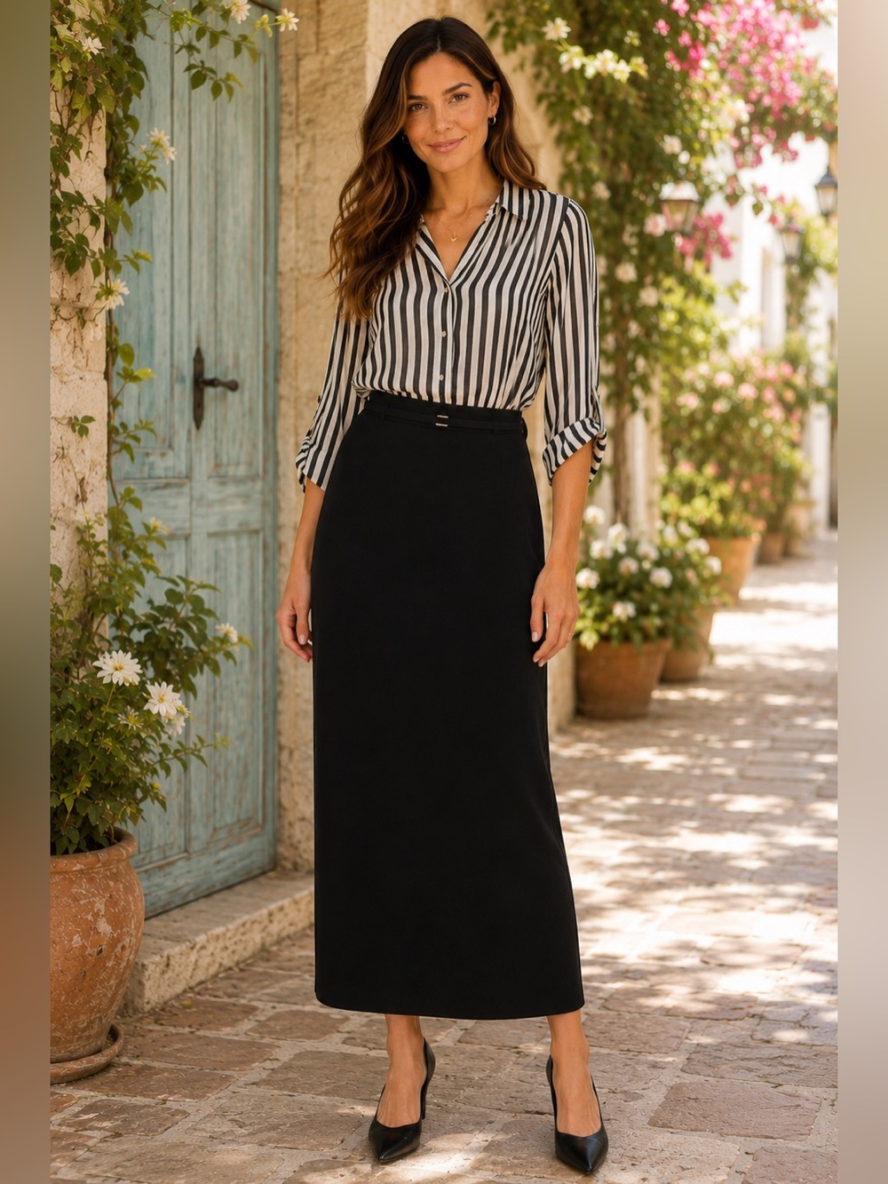 Vintage High-Rise Black Midi Pencil Skirt - Sleek Office Staple